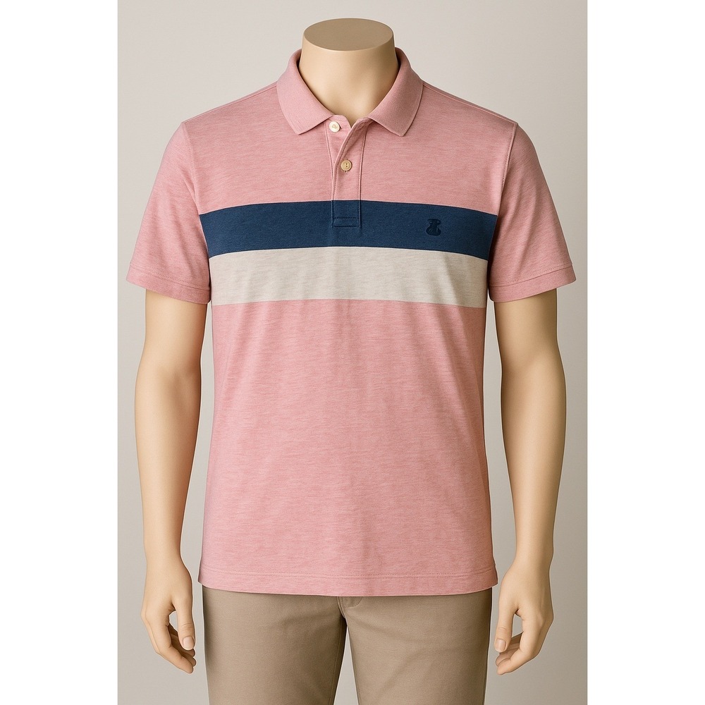 IZOD Saltwater Relaxed Classics Men's Pink Striped Polo Shirt Size Medium